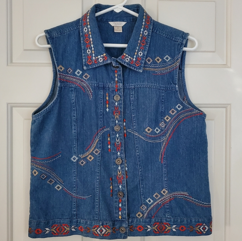 Christopher & Banks women's embroidered blue denim vest Size Medium